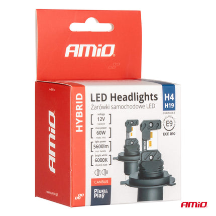 AMiO LED Koplampen Hybrid series H4 (H19) Wit 6000K - 5600LM Canbus 60W - VCTparts.nl