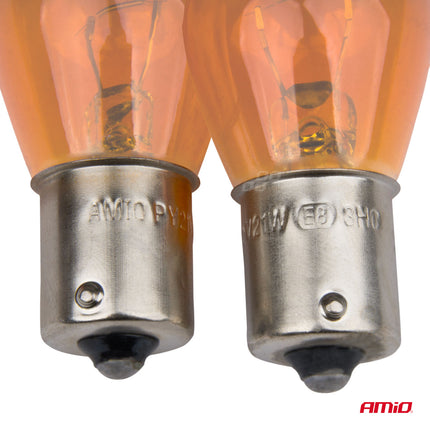 AMiO Halogeenlampen PY21W BA15S 12V Amber – Set van 2 Krachtige Signaalverlichting