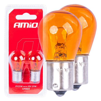 AMiO Halogeenlampen PY21W BA15S 12V Amber – Set van 2 Krachtige Signaalverlichting