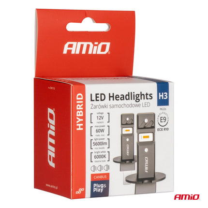 Amio LED Headlights Hybrid Series H3 6000K Canbus 60W - Éclairage de voiture puissant et élégant