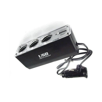 AMiO 3 Dubbele Sigarettenaansteker Plug Splitter met USB-A 12V/24V Zwart - VCTparts.nl