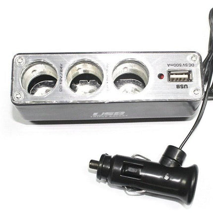 AMiO 3 Dubbele Sigarettenaansteker Plug Splitter met USB-A 12V/24V Zwart - VCTparts.nl