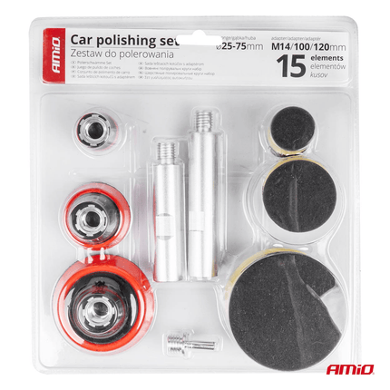 AMiO Auto Polijst Schijven Complete Set (15 stuks) Rood-Geel-Zwart - VCTparts.nl