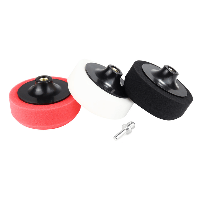 AMiO Auto Polijst Schuimborstels voor Boormachine (3 stuks) M14 (125mm) Rood-Wit-Zwart - VCTparts.nl