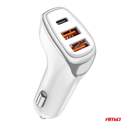 AMiO Autolader Telefoon 2x USB-A + 1x USB-C 38W 12/24V Wit - VCTparts.nl