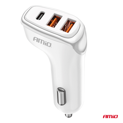 AMiO Autolader Telefoon 2x USB-A + 1x USB-C 38W 12/24V Wit - VCTparts.nl