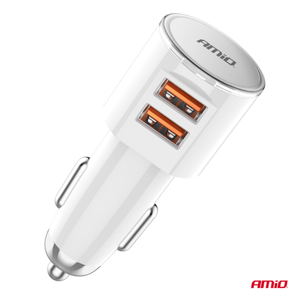 AMiO Autolader Telefoon 2x USB-A 3.4A 12/24V Wit - VCTparts.nl