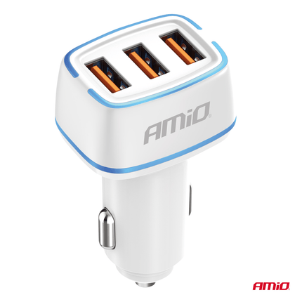 AMiO Autolader Telefoon 3x USB-A 3.1A 12/24V Wit - VCTparts.nl