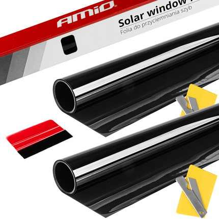 AMiO Autoraam Folie Tint Vinyl Zwart 50x300cm (15%) zwarte Ramenfolie 2 stuks voor Zonwering en Privacy met Strijkpas (set) - VCTparts.nl