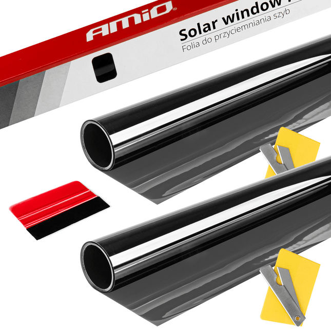 AMiO Autoraam Folie Tint Vinyl Zwart 50x300cm (30%) zwarte Ramenfolie 2 stuks voor Zonwering en Privacy met Strijkpas (set) - VCTparts.nl