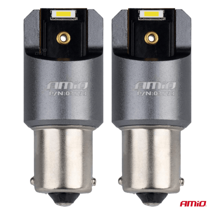 AMiO BA15s P21W LED 12V-24V 2x1860 SMD Wit Canbus [Achterlicht - Richtingaanwijzer - Achteruitrijlicht] (2 stuks)