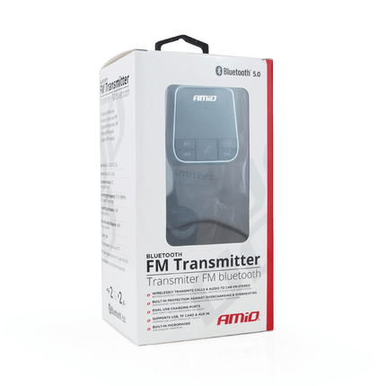 AMiO Bluetooth Muziek FM Transmitter Handsfree Bellen met USB-A Lader 2.4A (BT-01) Zwart - VCTparts.nl