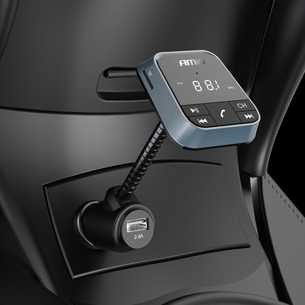 AMiO Bluetooth Muziek FM Transmitter Handsfree Bellen met USB-A Lader 2.4A (BT-01) Zwart - VCTparts.nl