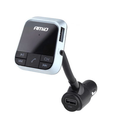 AMiO Bluetooth Muziek FM Transmitter Handsfree Bellen met USB-A Lader 2.4A (BT-01) Zwart - VCTparts.nl