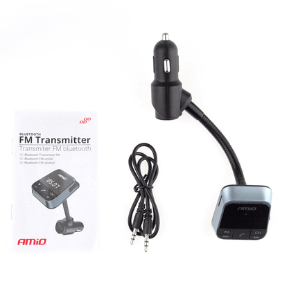 AMiO Bluetooth Muziek FM Transmitter Handsfree Bellen met USB-A Lader 2.4A (BT-01) Zwart - VCTparts.nl