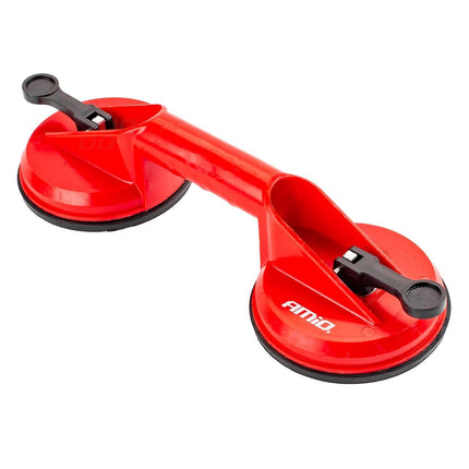 AMiO DualGrip Glass Master - Dubbele Zuignap Vacuüm Glasdrager met Klem - Rood - VCTparts.nl