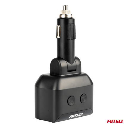 AMiO Dubbele Sigarettenaansteker Plug Splitter met (2x USB-A & 1x USB-C) 12V/24V en Voltmeter Zwart