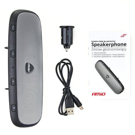 AMiO Hands-free Bluetooth Auto Carkit Speaker met QC 3.0 USB Lader Grijs