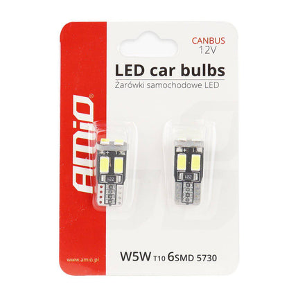 AMiO LED CANBUS Lamp 5600K 6SMD-2 5730 T10 (W5W) Wit Helder - VCTparts.nl