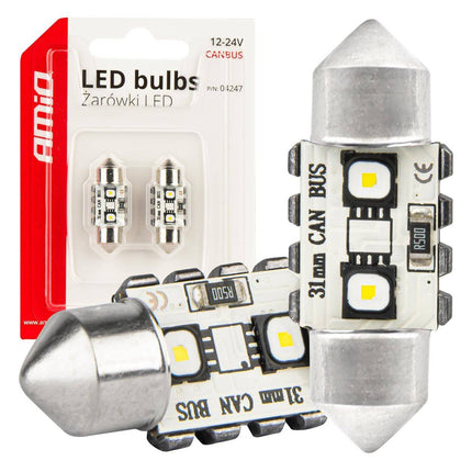 AMiO LED CANBUS lampen 12SMD Festoon C5W 3838 31mm Wit 12/24V