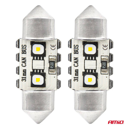 AMiO LED CANBUS lampen 12SMD Festoon C5W 3838 31mm Wit 12/24V