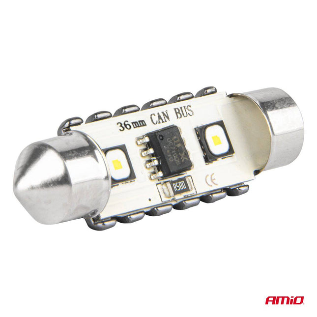 AMiO LED CANBUS lampen 12SMD Festoon C5W 3838 36mm Wit 12/24V