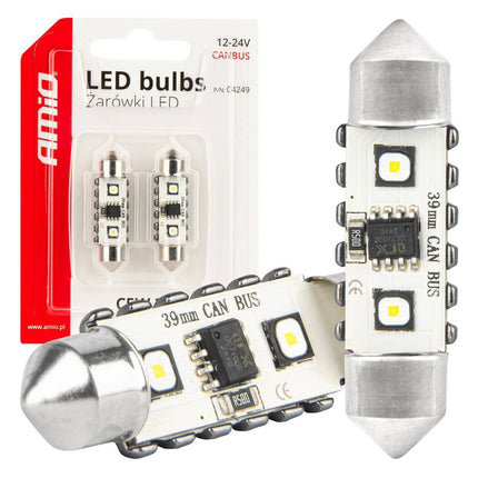 Amio LED Canbus Lamps 12SMD Festoon C5W 3838 39 mm blanc 12 / 24V