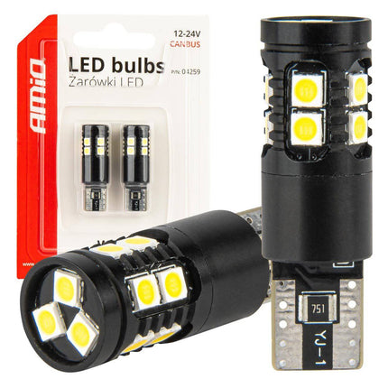 AMiO LED CANBUS-lampen T10 W5W 13SMD 3030 Wit 12V/24V