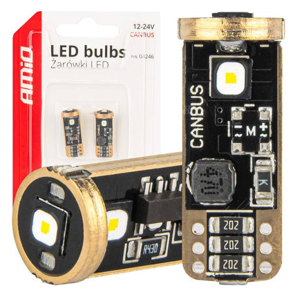 Lampes canbus à LED Amio T10 W5W 3SMD 3838 Blanc 12V / 24V