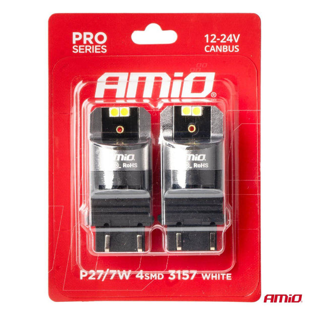 AMiO LED CANBUS PRO serie 3157 P27/7W 4x3030 SMD Wit 12/24V