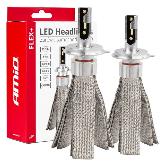 Phares LED Amio Flex + série H4 / H19 Canbus 6000K 12-24V DIMLIGHTS BLANC