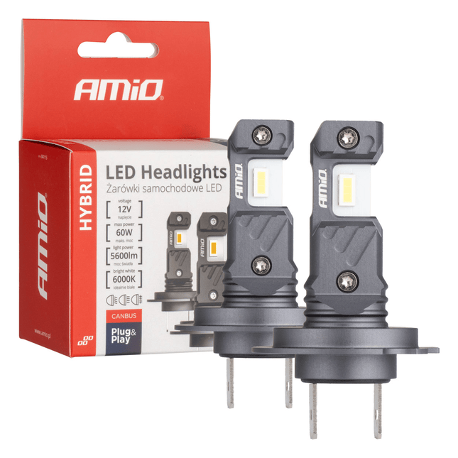 AMiO LED Koplampen + Grootlicht Hybrid series H7 (H18) Wit 6000K - 5600LM Canbus 60W 4 stuks - VCTparts.nl