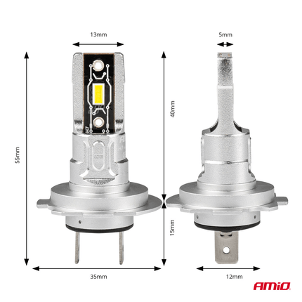 AMiO LED Koplampen Mini + Grootlicht Hybrid series H7 (H18) Wit 6000K - 3500LM + 5600LM Canbus 60W 4 stuks - VCTparts.nl