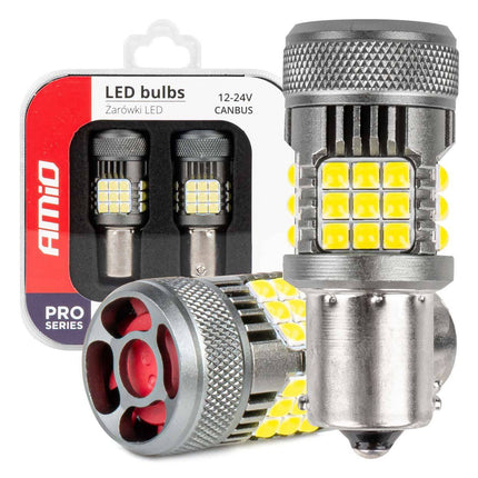 AMiO LED-LAMPEN CANBUS PRO-serie 1156 BA15S P21W R10W R5W 36x3030 SMD VENTILATOR Wit 12V/24V