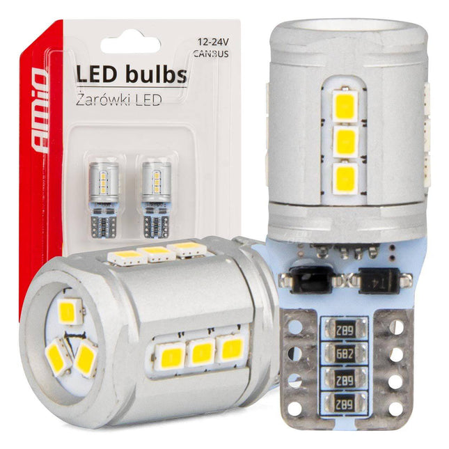 AMiO LED-lampen CANBUS T10e W5W 15x2016 SMD Wit 12V/24V