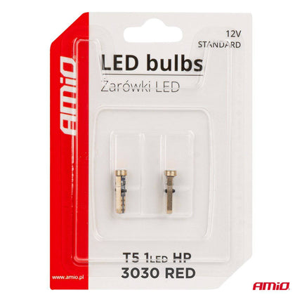 AMiO LED-LAMPEN STANDAARD Rood T5 12V 3030 1LED HP - VCTparts.nl