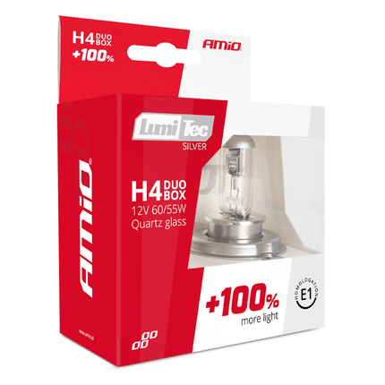 AMiO LumiTec Silver Halogeen Dimlicht +100% H4 12V 60/55W (set) - VCTparts.nl