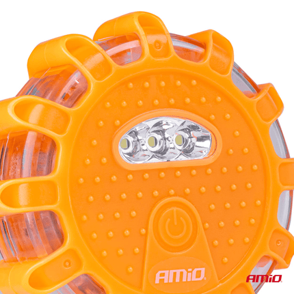 AMiO Magnetische Verkeer Noodgeval Waarschuwings-disk 16LED 3xAAA IP65 (12SMD + 3SMD) Oranje - VCTparts.nl