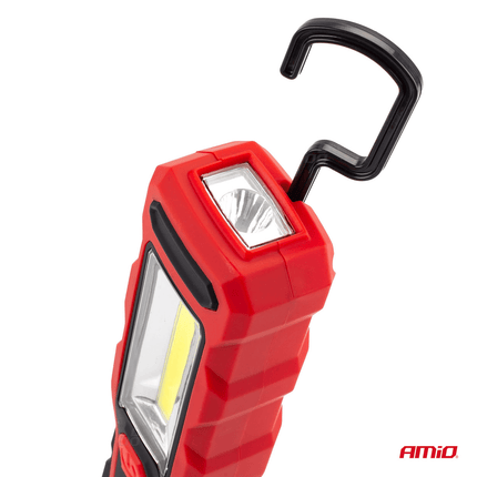 AMiO Magnetische Werklamp Inspectie Auto Zaklamp met 12/24v & 230v Lader Rood-Zwart - VCTparts.nl