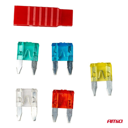 AMiO Mini Auto Zekeringen Blade Fuses Set 10A/15A/20A/25A/30A met Clip - VCTparts.nl