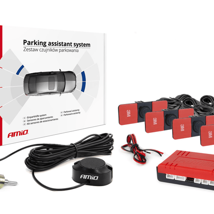 AMiO Parkeersensor Parkeerhulpsysteem LED met 4 Plak Sensoren & Pieper Inbouw Zwart - VCTparts.nl