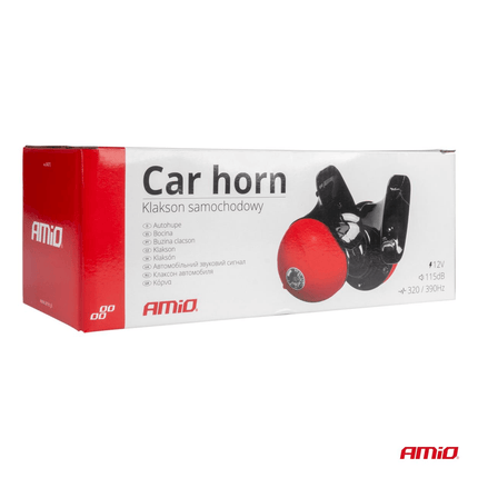 AMiO Premium Hoorn Harde Toeter/Claxon voor Auto 125mm 12v Rood-Zwart (set) - VCTparts.nl