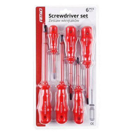 AMiO Schroevendraaier Set CR-V Staal 6 Stuks Magnetische Kop - Rood - VCTparts.nl