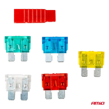 AMiO Standaard Auto Zekeringen Blade Fuses Set 10A/15A/20A/25A/30A met Clip - VCTparts.nl