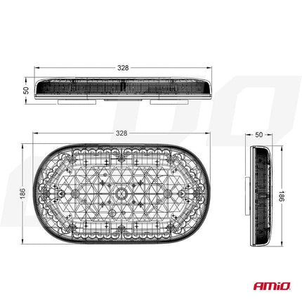 AMiO Stroboscoop Zwaailicht Hoge Intensiteit Magnetische Houder Mini Lichtbar / LED Bar WLB78 293x171mm R65 R10 48LED 12/24V IP56 Oranje