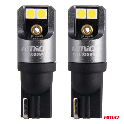 AMiO T10 W5W LED 12V-24V 4x3030 SMD Wit Canbus [Interieurverlichting - Dagrijverlichting] (2 stuks) - VCTparts.nl