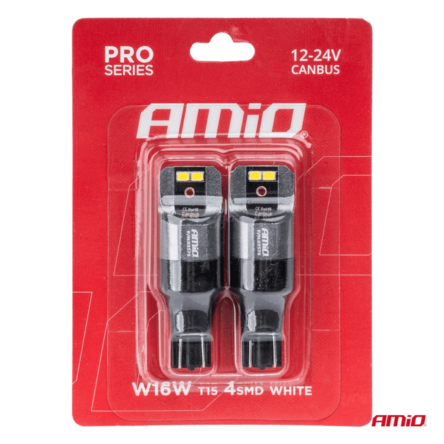 AMiO T15 W16W LED 12V-24V 4x2016 SMD Wit Canbus [Koplamp -Dagrijverlichting] (2 stuks) - VCTparts.nl