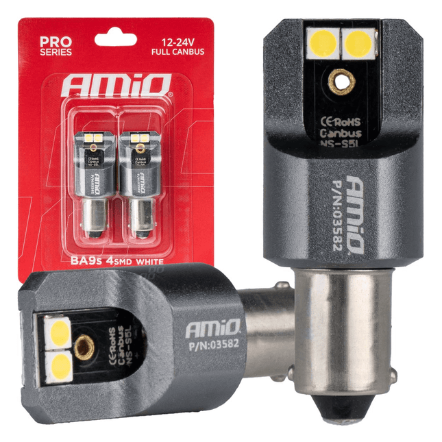 AMiO T4W BA9S LED 12V-24V 4x3030 SMD Wit Canbus [Koplamp -Dagrijverlichting] (2 stuks) - VCTparts.nl