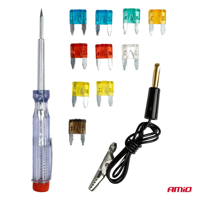 AMiO Testpen Spanningszoeker Set met Mini Autozekeringen 5A t/m 30A - VCTparts.nl