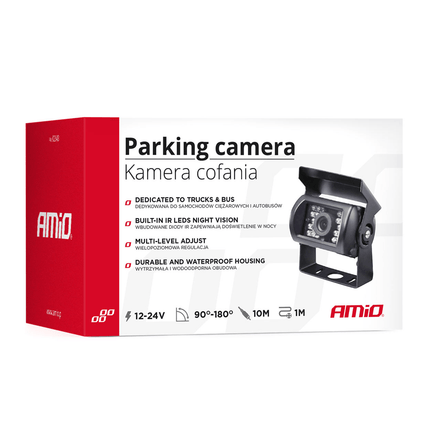 AMiO Universele Infrarood Achteruitrij Camera IR Nachtzicht met Aansluiting en Voeding (12V-24V) Zwart - VCTparts.nl